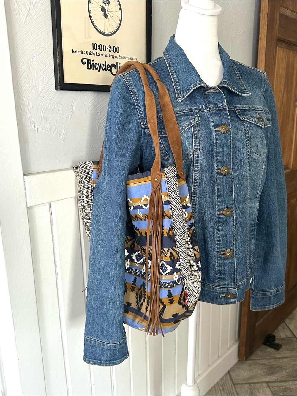 UNIONBAY Coastal Cowgirl Tote Fringe Western Chic Aztec Print Boho Shoulder Bag